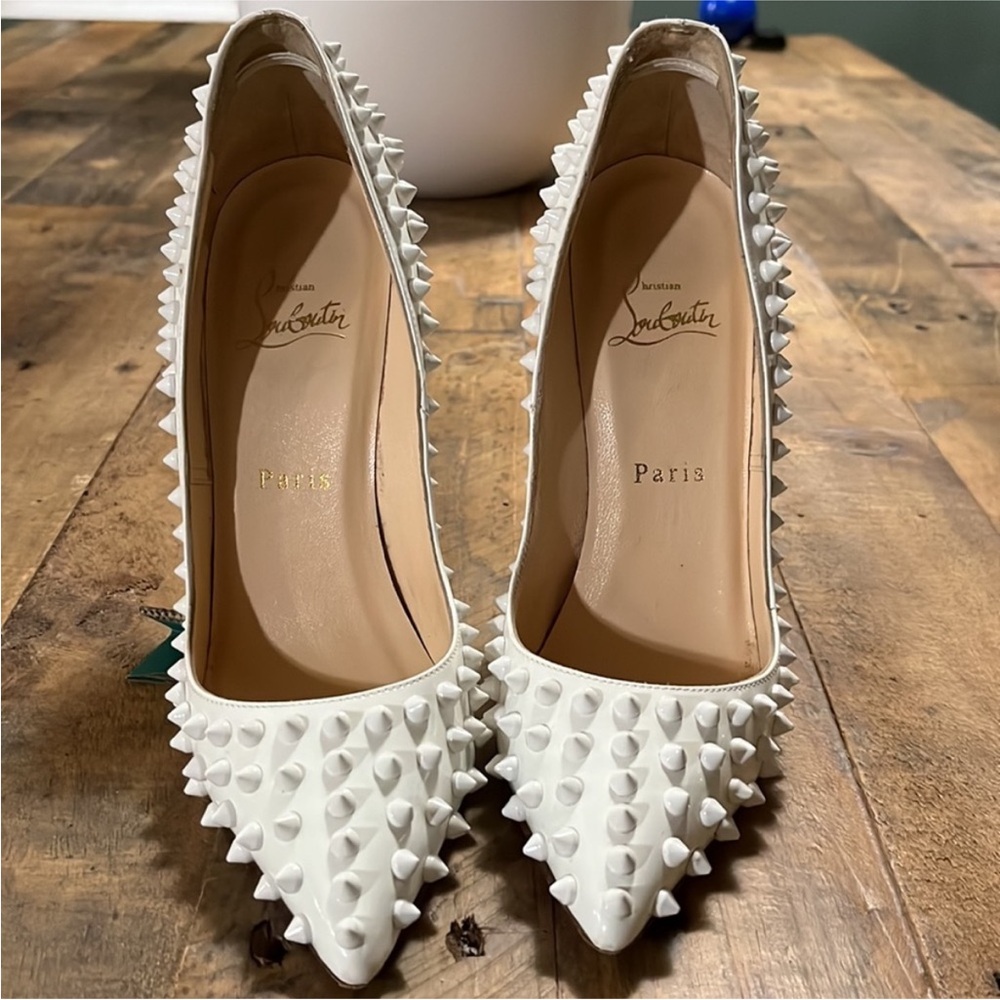 Christian Louboutin Studded White Pigalle 120 Patent 37 - Picture 5 of 15